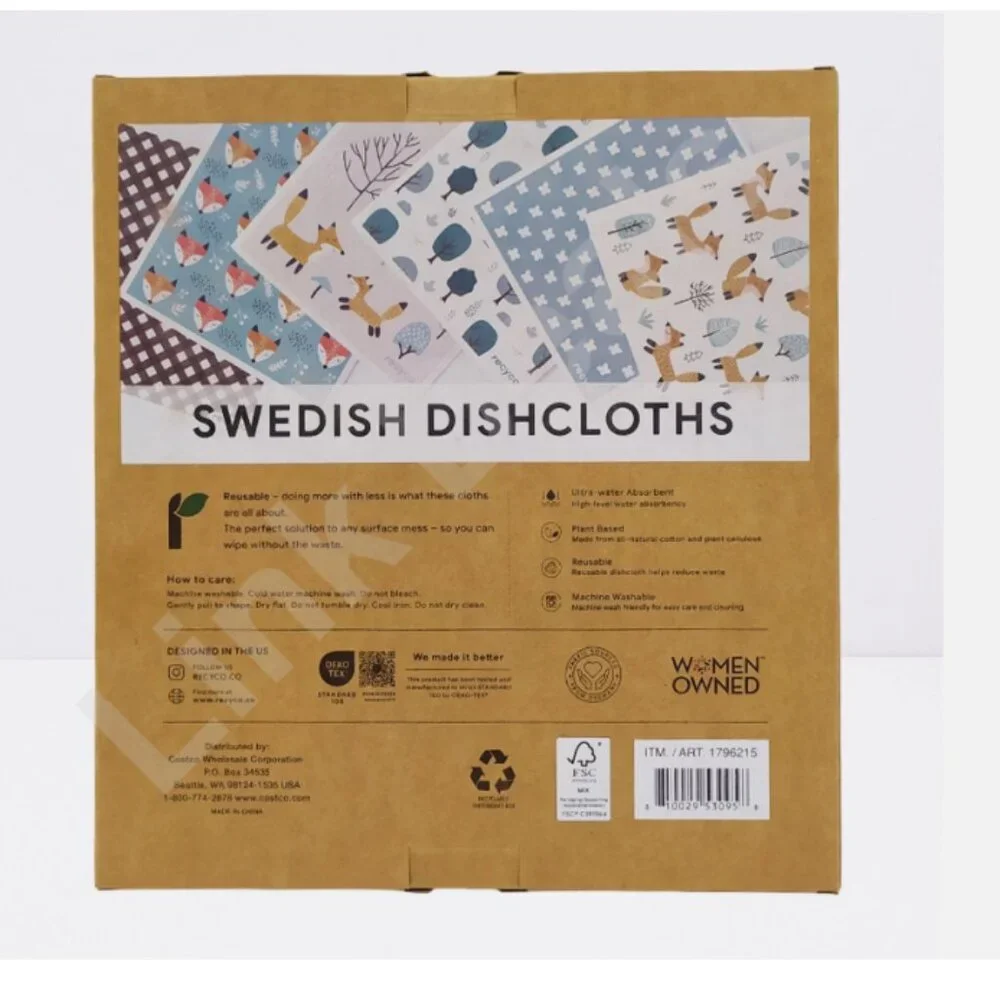 Swedish Dishcloth 12-piece Set Foxes with Trees